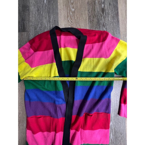 New York & Company Cardigan Womens XL Rainbow Stripe Good Open Front Longline - Picture 2 of 7